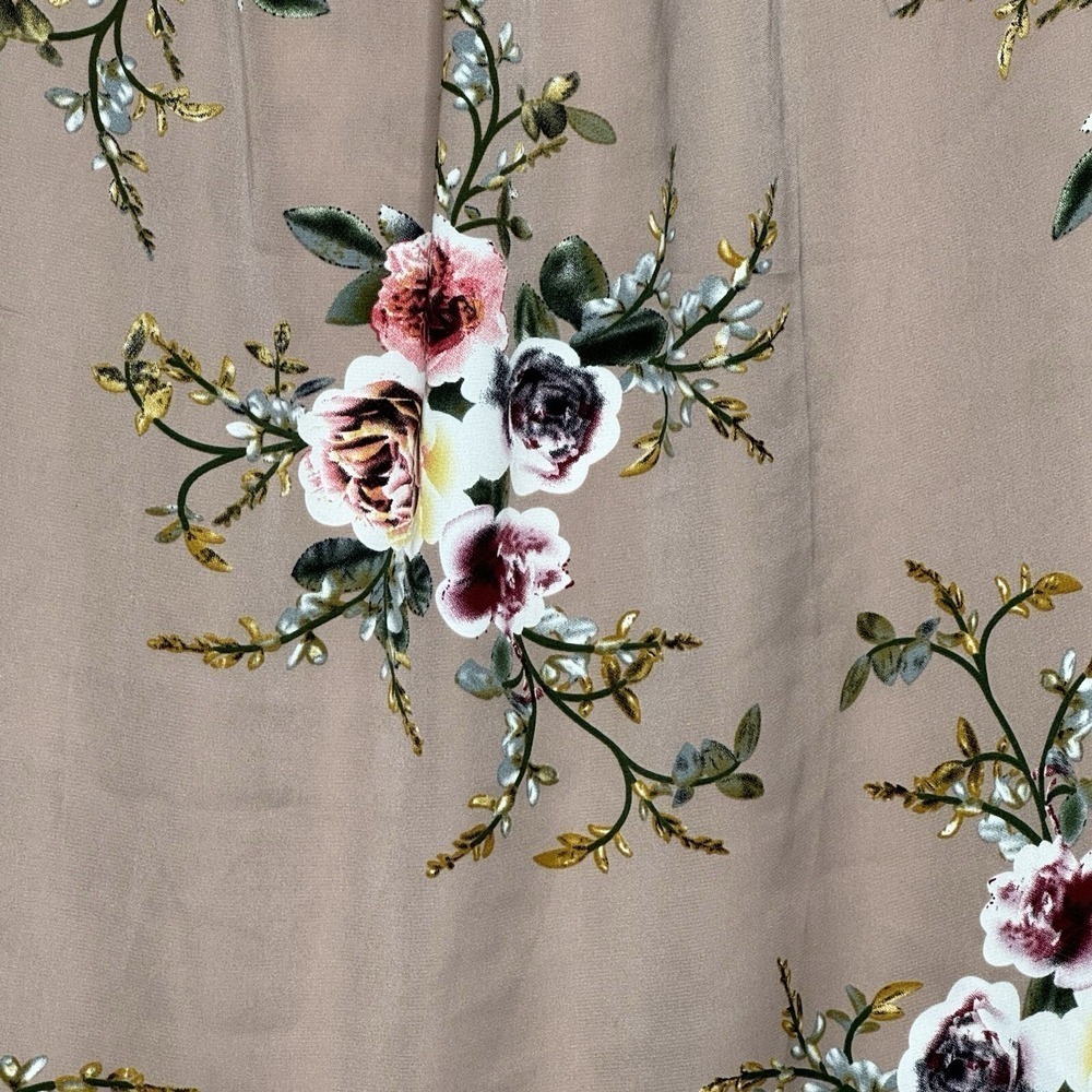Amazon XL Top Shirt Brown Floral Flower Cap Short Sleeve Round Neck Stretch‎ - Picture 2 of 8